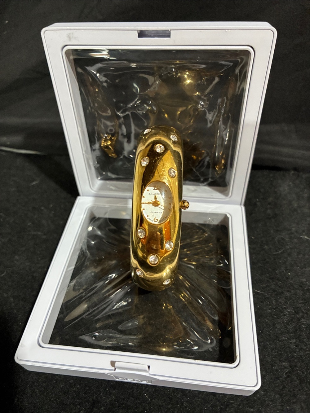 Gold Crystal Accent Bangle Bracelet Watch for Women - Gold